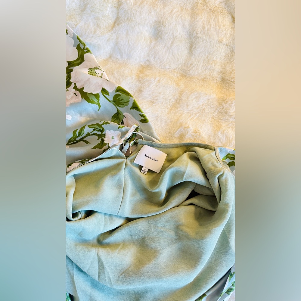 Reformation Anaiis Silk Dress In Tarragon, brand new, never worn, no flaws. - Picture 14 of 16